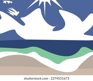 Abstract simple flat vetor scenery on the beach illustration, for art view on any place or cover presentation.