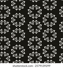 Abstract simple floral gothic style seamless pattern. Elegant minimal monochrome stylish background. Perfect for textile, wallpaper and fabrics.