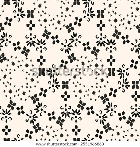 Abstract simple floral gothic style seamless pattern. Elegant minimal monochrome stylish background. Perfect for textile, wallpaper and fabrics.