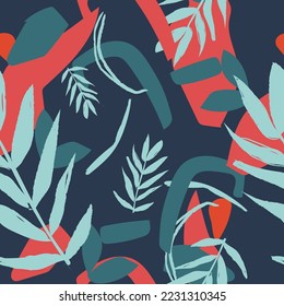 Abstract, simple, floral, seamless patterns. Colorful small and large, ditsy, flowers collection. Sketch flat drawing. Botanical collage in modern trendy style. Summer meadow flowers