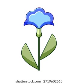 Abstractas ilustración floral simple que representa la naturaleza, el crecimiento y la belleza con sus pétalos azules estilizados, tallo verde y hojas, perfecto para varios conceptos de diseño