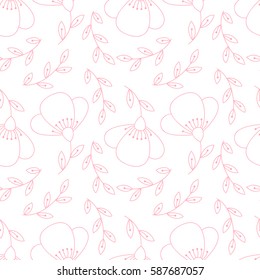 Abstract Simple Flower Pattern. Floral Cute Print With Flowers.