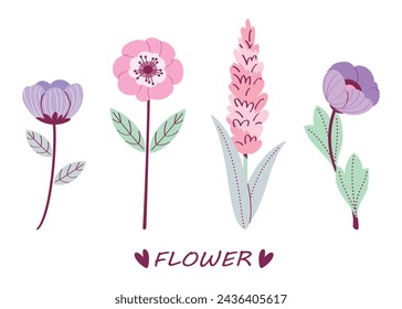 Abstract simple flower pattern with pale purple and pale pink tones. Nature illustration. Suitable for decorating wedding cards. or invitation card or as part of other designs. Vector illustration.