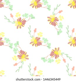 Abstract simple flowers seamless pattern for fabric design. Vector repeat illustrations. Romantic twig and flora seamless pattern.Botanical wallpaper. Element decorative floral.