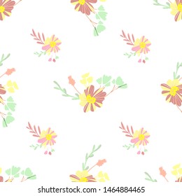Abstract simple flowers seamless pattern for fabric design. Vector repeat illustrations. Romantic twig and flora seamless pattern.Botanical wallpaper. Element decorative floral.
