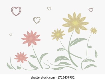 Abstrakte einfache Blumen. Vektorillustration floraler Hintergrund für Grußkarte, Kalender, Collage.