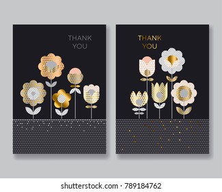 Abstract simple folk style elegant floral surface design for card or poster. Concept geometric tulip flowers in gold and beige color. Spring blossom vector illustration.