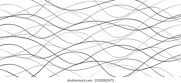 Las líneas onduladas delgadas negras geométricas simples abstractas del arte se pueden utilizar de fondo.