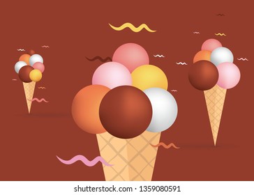 Abstract simple geometric ice cream vector illustration for web and print in brown, pink and yellow colors.