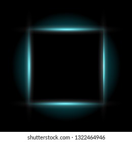 Abstract simple geometric shapes with realistic neon led backlighting behind isolated on black background. Template for banner, cover, poster. Vector illustration