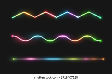 Resumen de formas geométricas simples con retroiluminación realista de neón liderado por detrás aislado en el fondo negro. Plantilla para banner, portada, afiche. Ilustración vectorial.