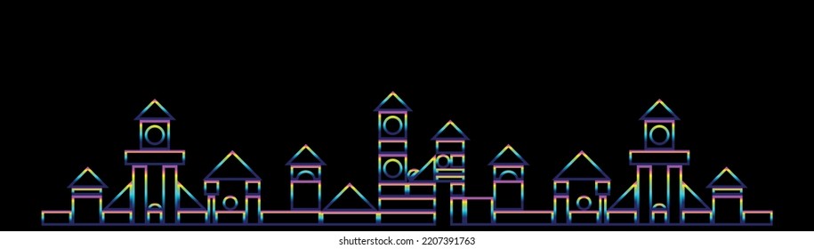 Resumen de formas geométricas simples con retroiluminación realista de neón liderado por detrás aislado en el fondo negro. Plantilla para banner, portada, afiche. Ilustración vectorial.