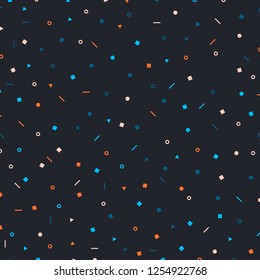 Abstract simple geometric triangles, squares, circles colorful on dark background. Vector illustration