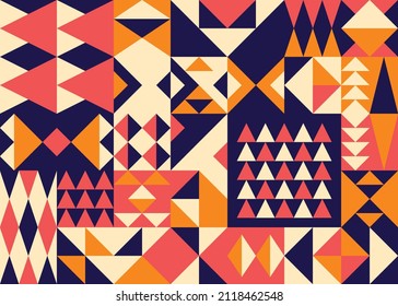 Resumen simple triángulos geométricos y cuadrados de diseño de patrones de estilo Bauhaus vectorial colorido. 