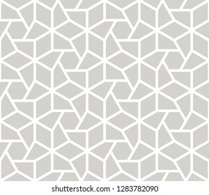 Abstract simple geometric vector seamless pattern with white line texture on grey background. Light gray modern wallpaper, bright tile backdrop, monochrome graphic element.