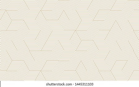 Abstract simple geometric vector seamless pattern with gold line texture on white background. Light modern simple wallpaper, bright tile backdrop, monochrome graphic element.