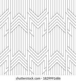 Abstract simple geometric vector seamless pattern with black line texture on white background.
