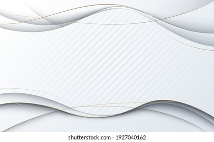 Abstract simple geometric wavy shape luxury gold trim and white background. Vector illustration