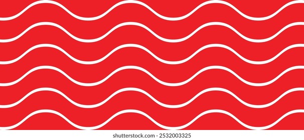 abstract simple geometric white smooth wavy lines pattern on red can be used background, wallpaper, clothing, wraps.