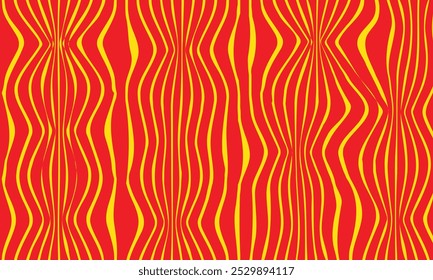 abstract simple geometric yellow pucker line pattern on red can be used background.