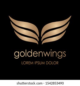 Logo simple de las alas doradas o de bronce. Icono de logotipo vectorial. Ilustración aislada sobre fondo negro