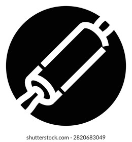Abstract simple graphic design creating a minimalist icon with rounded tubular shapes and lines enclosed within a solid black circular background