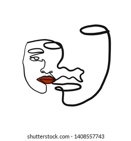 Abstract simple hand drawn face portrait. Trendy design for poster, card, print. Minimalism contemporary trendy art. Woman or man figure icon isolated on white background