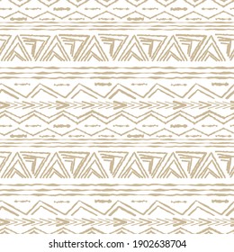 Abstract simple horizontal Seamless repeat pattern with random rough, twisted part of triangles or broken beige lines on white background