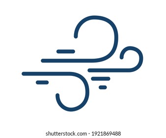 Abstract simple icon of windy weather in line art style with curved lines of blowing cold wind isolated on white background. Linear flat vector illustration