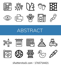 abstract simple icons set. Contains such icons as Tic tac toe, View, Devil, Printer, Squirrel, Flower, Feet, Mp player, Honeycomb, Worm, Hip hop, can be used for web, mobile and logo