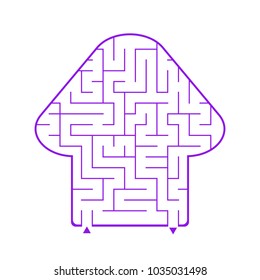 Abstract simple isolated labyrinth in the shape of a fungus. Purple flowers on a white background. An interesting game for children. Simple flat vector illustration.