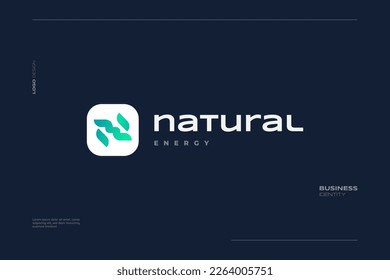 Abstract and Simple Letter N Logo with Green Gradient Style Isolated on Blue Background