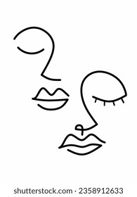 Abstract simple lineart face couple isolated on white. for Tshirt, dress, sleeve or multipurpose