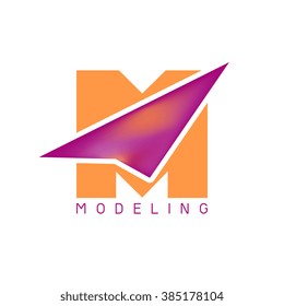 Abstract simple logo with M letter and arrow. Vector graphic design template 