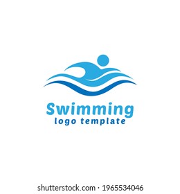 Abstract Simple Minimalist Blue Swimming Sport Logo Design.