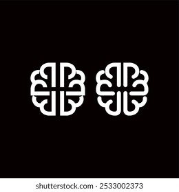 Abstract simple minimalist flat, brain thinking smart logo vector, linear, bold line, black and white, cutout concept