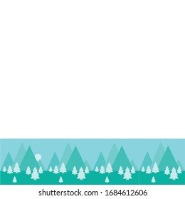 Abstract a simple, minimalist geometric border landscape of mountains, forest, spruce, sun.