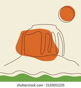 Resumen Simple Minimalista Montaña Línea de vectores dibujados a mano para afiches, encuadernación y otro propósito con gran color mudo como naranja, verde y amarillo claro