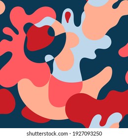 Abstract simple minimalistic bright contrast liquid marble pattern. Flat design. Swirls of blue and red colors. Seamless background