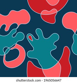 Abstract simple minimalistic bright contrast liquid marble pattern. Flat design. Swirls of blue and red colors. Seamless background