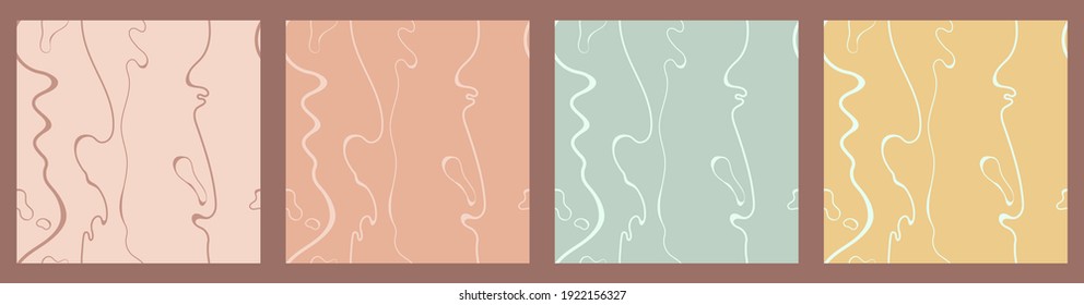 Abstract simple minimalistic liquid marble patterns. Flat design. Swirls of lines and earth and sand colors. Seamless backgrounds