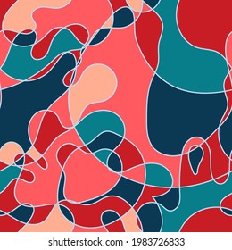 Abstract simple minimalistic liquid marble pattern. Flat design. Swirls of bright contrast vigorous blue and red colors. Seamless background