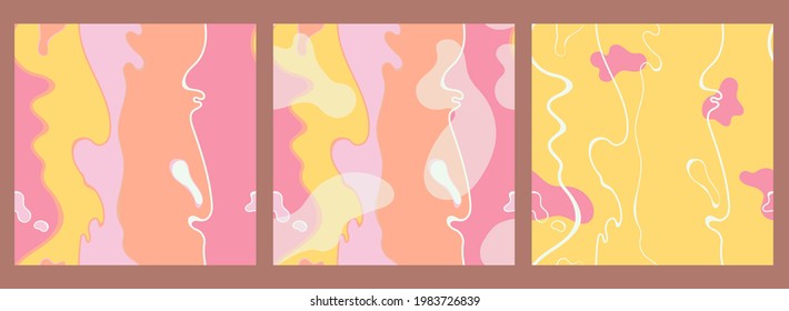 Abstraktes einfaches minimalistisches Marmormuster. Flaches Design. Schwirle in pastellrosa und gelben Farben. 