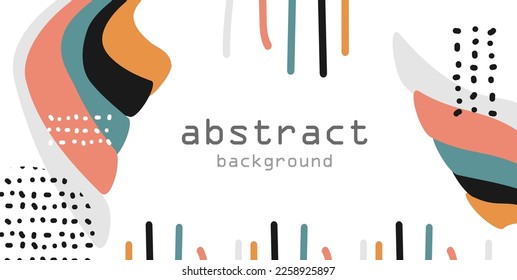 Abstract Simple modern art background. Doodle and various lines and dots. pastel color hand drawn geometric shapes and lines and tropical leaves silhouettes. Hand drawn doodle shapes and leaves banner