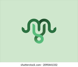 abstract, simple and modern logo in the shape of a goat's head 