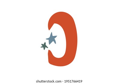 Abstract simple moon or crescent with stars as a decorative element for contemporary modern design. Isolated colorful vector illustration