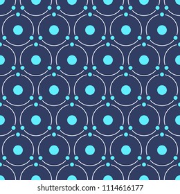 Abstract simple pattern of circles, separated by dots on three equal parts. Stylish texture. Trendy pattern for fabric, wallpapers, wrapping paper, cards, web backgrounds. Vector color background.