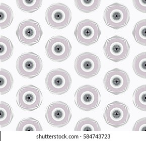 Abstract simple pattern with concentric circles. Half of circles filled with lines. Trendy pattern for fabric, wrapping paper, cards, web backgrounds. Vector background.