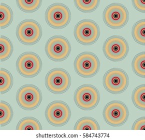 Abstract simple pattern with concentric circles. Half of circles filled with lines. Trendy pattern for fabric, wrapping paper, cards, web backgrounds. Vector background.
