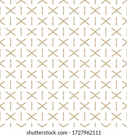 Abstract simple pattern with golden criss-cross lines. White and gold geometric background. Vector seamless texture in minimal style.
